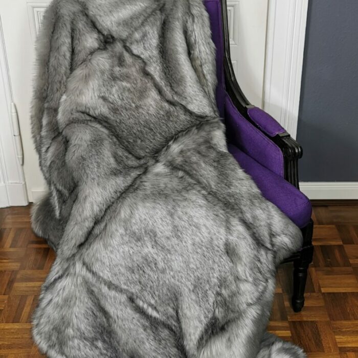 Fuchs silver, Patchwork-Plaid, Rückseite Wool-Cashmere stonegrey