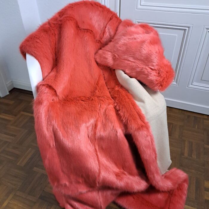 Koralle, Patchwork-Plaid, Rückseite Wool-Cashmere cream