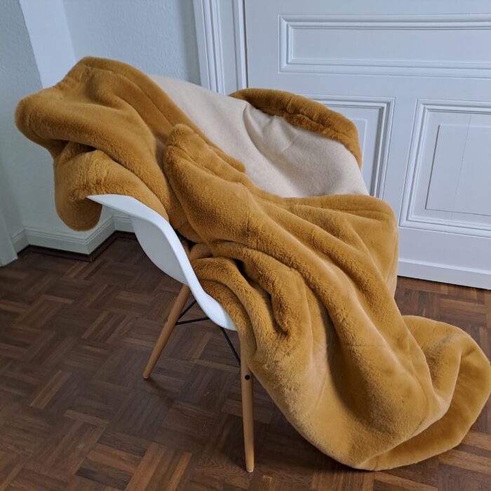 Hermelin curry, Patchwork-Plaid, Rückseite Wool-Cashmere cream